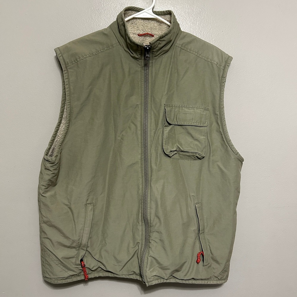 American Eagle Vest Mens L Green Utility Sherpa Lined Full Zip Cargo Gorpcore